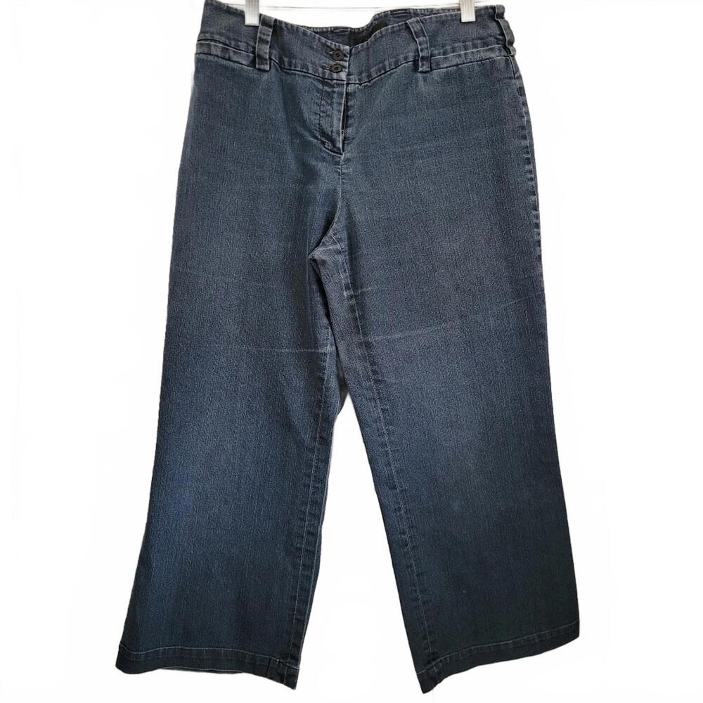 Focus 2000 Ladies Vintage Denim Cropped Jean Wide Leg Mid Rise Medium Blue Washe